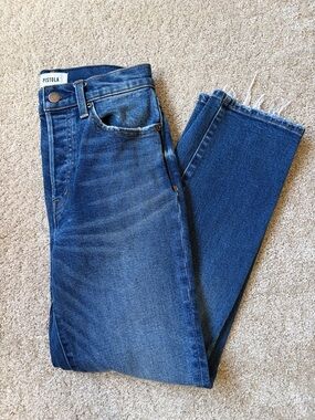 pistola Dark Blue High-Rise Straight Jeans with Raw Hem